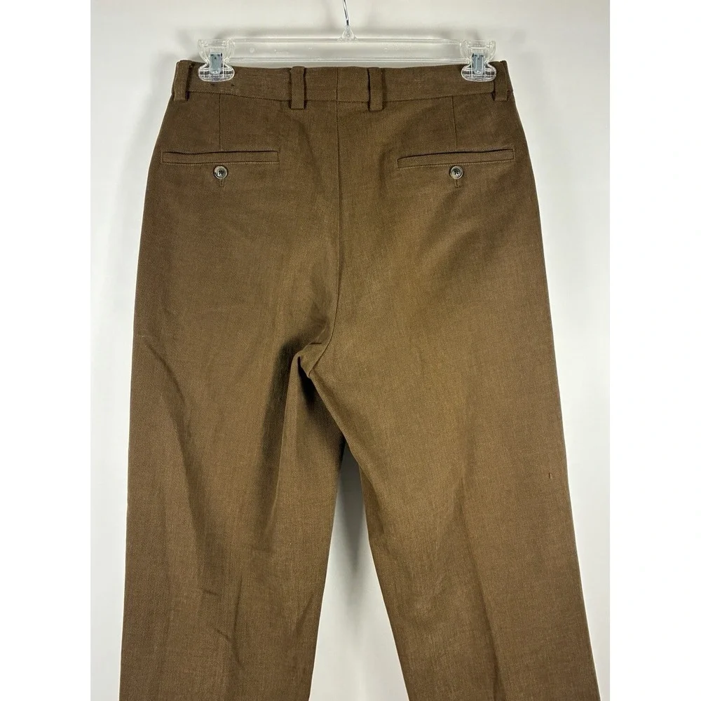 Brooks Brothers Elliot Brown Pleated Cuffed 100% Cotton Trousers 32x30 (31x29)